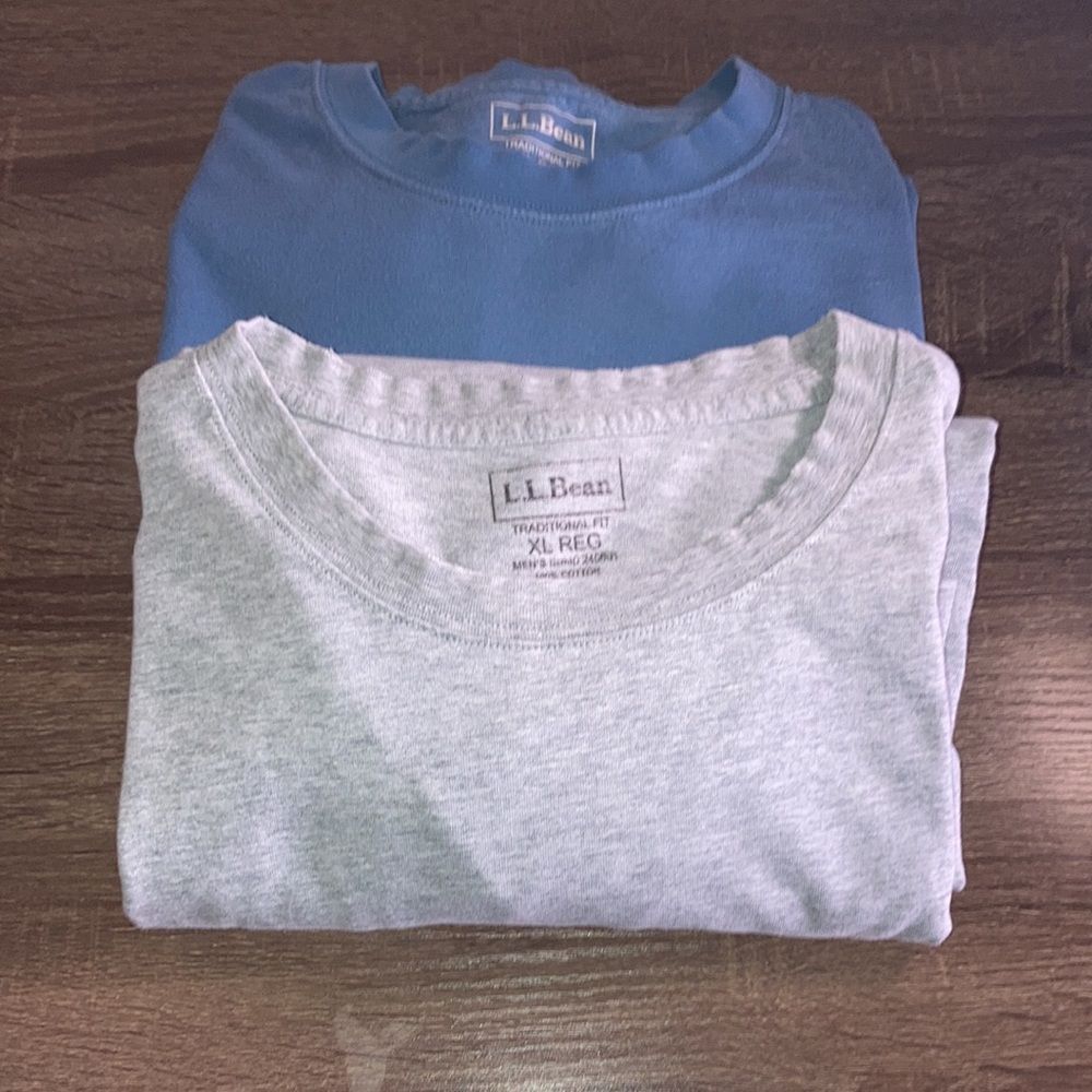 Bundle of 2 Mens L.L. Bean Long Sleeve T Shirts Blue & Gray